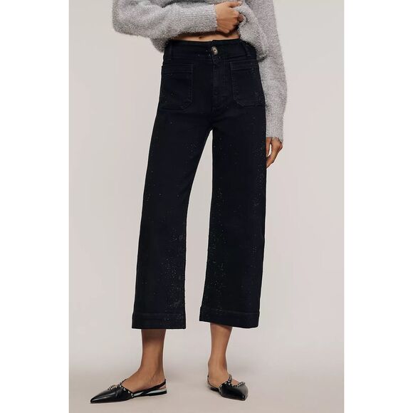 New Anthropologie The Colette Sparkle Crop High-Rise Wide-Leg Jeans by Maeve Siz - Picture 4 of 11